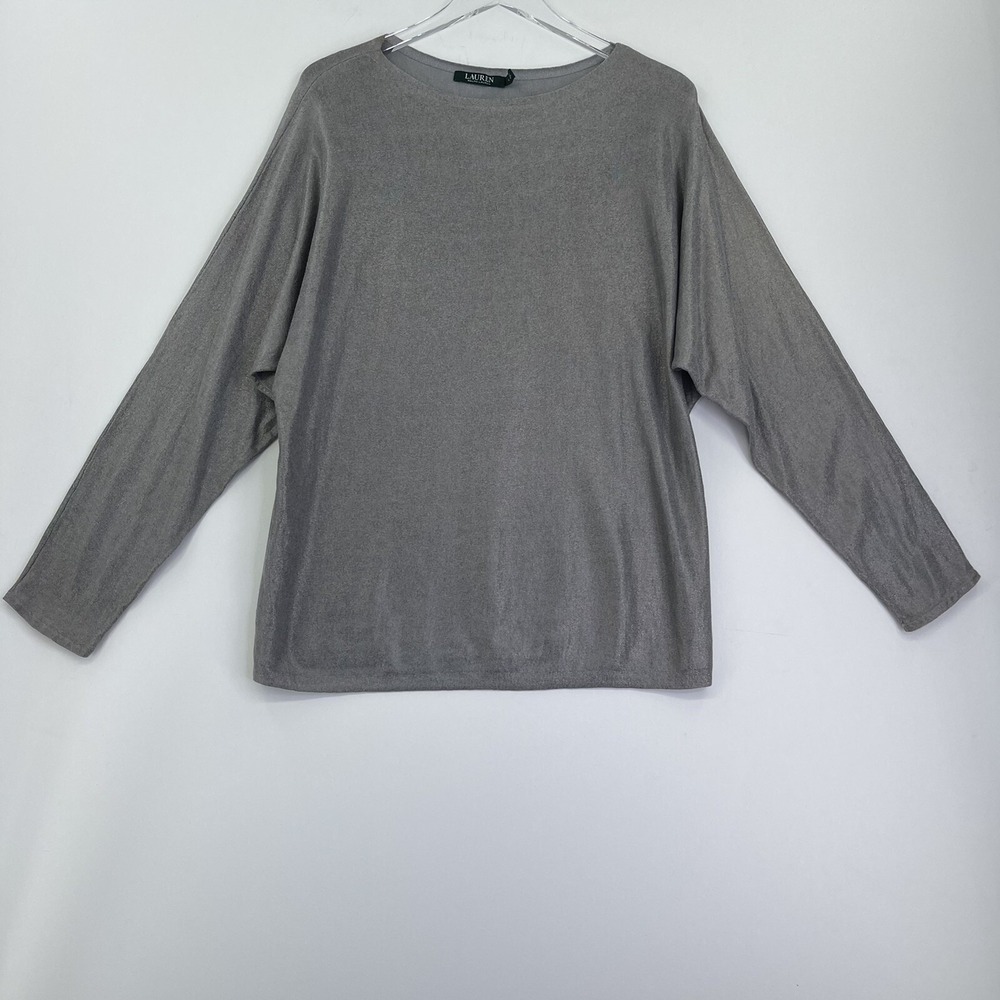 Lauren Ralph Lauren Blouse Womens Top Large Gray Silver Knit Long Sleeve Shirt